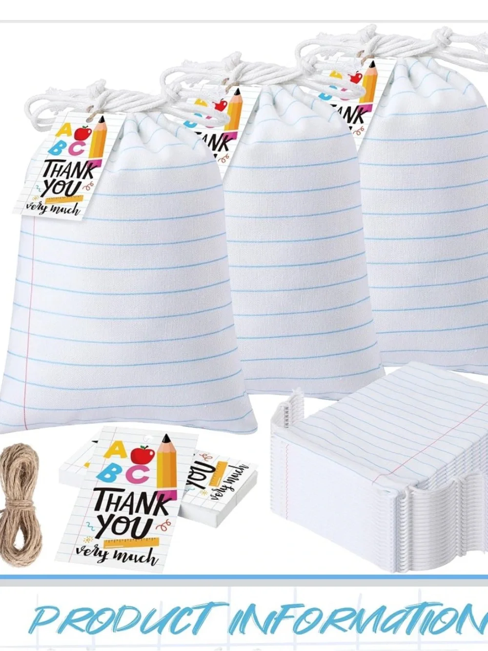 Back to school Drawstring Gift Bags-6 pack